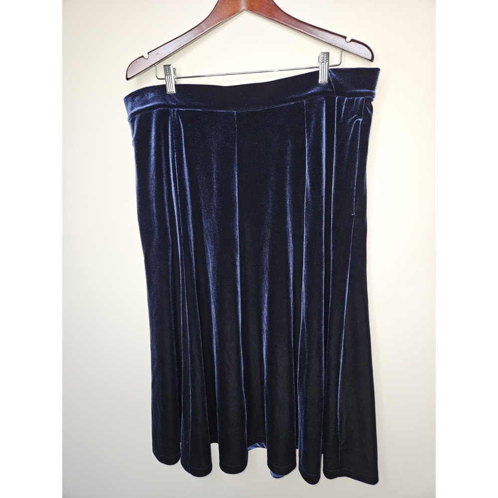 Land's End Skirt 18W Women Blue Velvet Velour Pockets Luxe Chic Classic Party